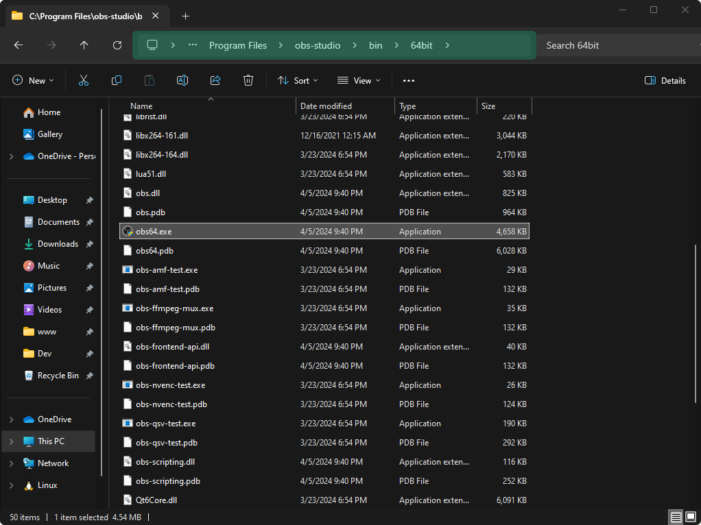 Navigate to the OBS installation folder.