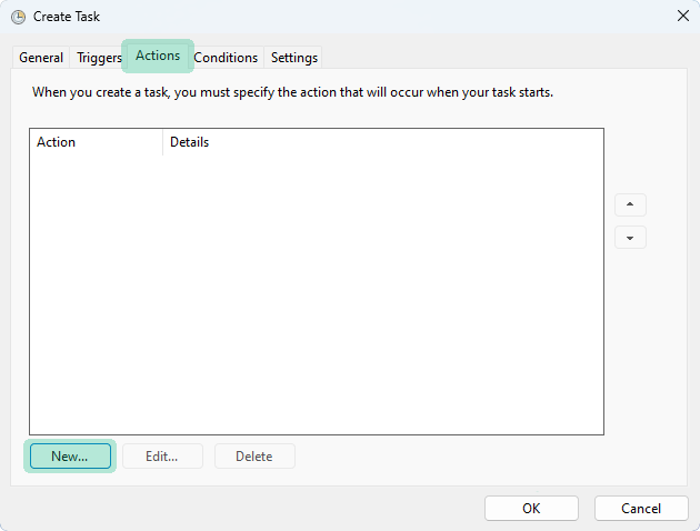 Go to the Actions tab then click New.